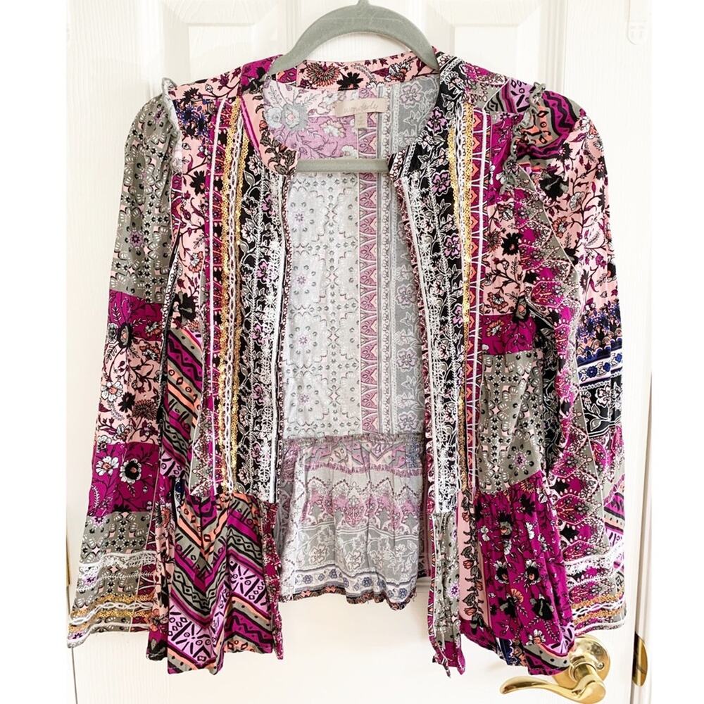 Wonderly Multicolor Patchwork Boho Open Front Car… - image 2
